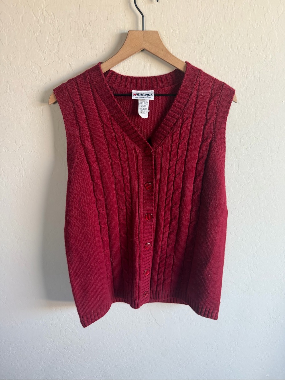 VTG National Red Knit Button Women's Sweater Vest M Y2K 90s Grandpa Oversized